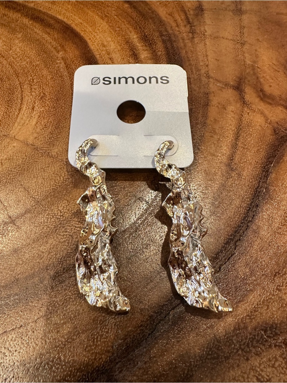 Simons Gold Textured Drop Earrings - Women Jewelry
